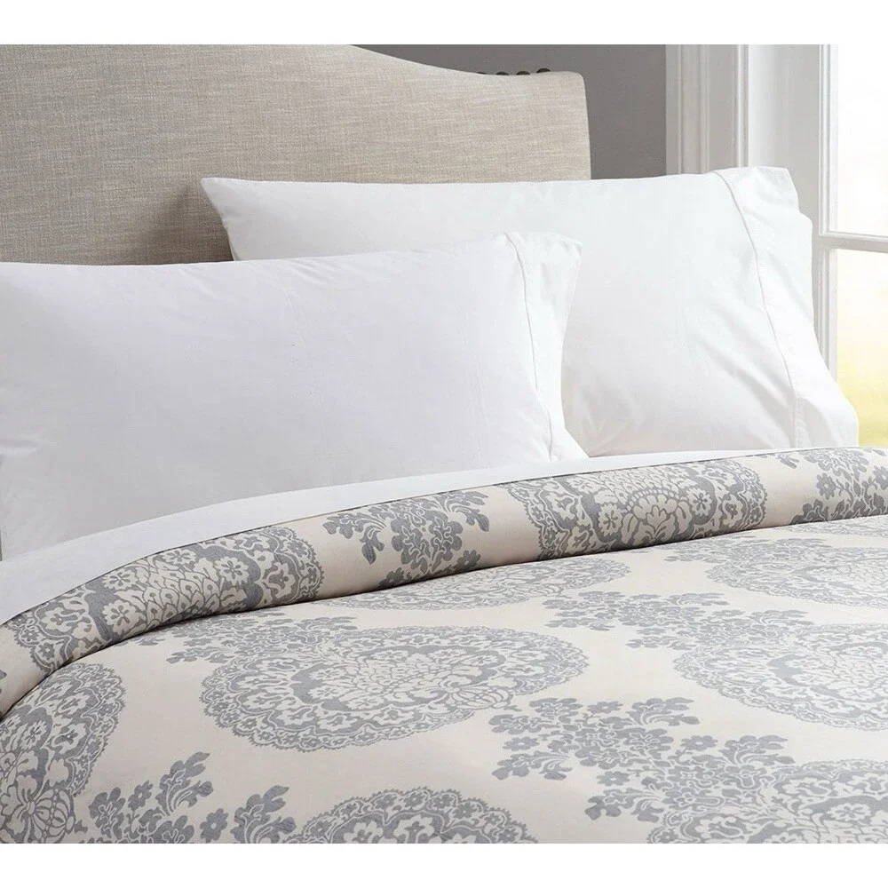 POTTERY BARN LUCIANNA MEDALLION DAMASK MOTIF FULL /QUEEN COTTON DUVET COVER